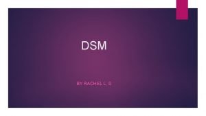 DSM BY RACHEL L S Anxiety Disorder Anxiety