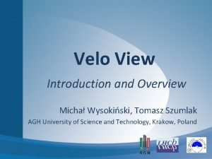 Velo View Introduction and Overview Micha Wysokiski Tomasz