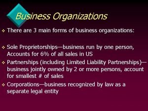 3 main forms of business organizations