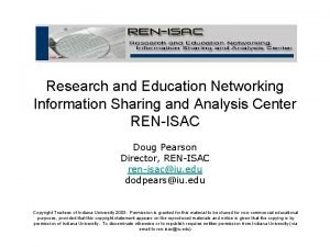 Research and Education Networking Information Sharing and Analysis