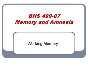 BHS 499 07 Memory and Amnesia Working Memory