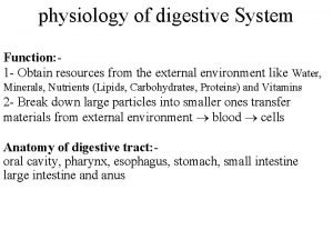 physiology of digestive System Function 1 Obtain resources