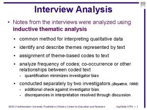 Interview Analysis Notes from the interviews were analyzed Interview Analysis Notes from the interviews were analyzed