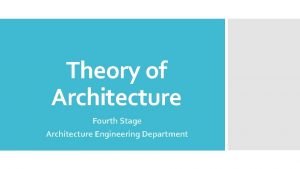 Theory of Architecture Fourth Stage Architecture Engineering Department