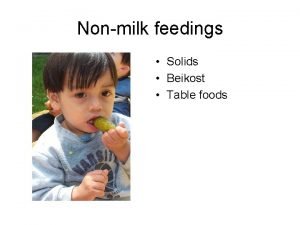 Nonmilk feedings Solids Beikost Table foods What factors