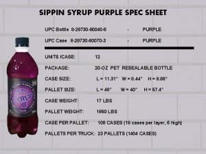 SIPPIN SYRUP PURPLE SPEC SHEET UPC Bottle 8