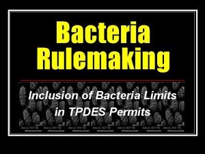 Bacteria Rulemaking Inclusion of Bacteria Limits in TPDES