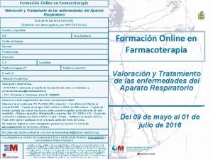 Formacin Online en Farmacoterapia Valoracin y Tratamiento de