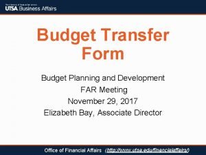 Budget Transfer Form Budget Planning and Development FAR