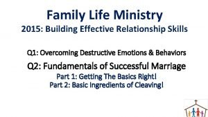 Family Life Ministry 2015 Building Effective Relationship Skills