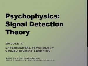 Signal detection theory example Signal detection theory example