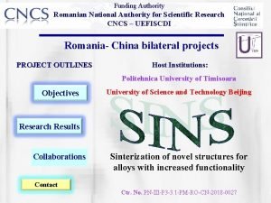 Funding Authority Romanian National Authority for Scientific Research