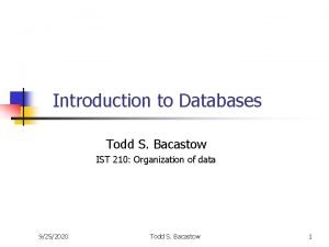 Introduction to Databases Todd S Bacastow IST 210