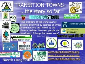 TRANSITION TOWNS the story so far The problems