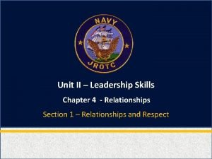 Unit II Leadership Skills Chapter 4 Relationships Section