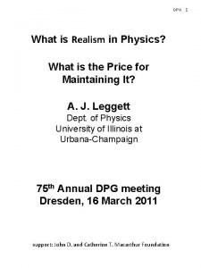 DPG What is Realism in Physics What is