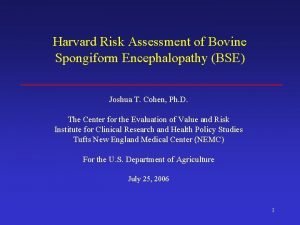 Harvard Risk Assessment of Bovine Spongiform Encephalopathy BSE