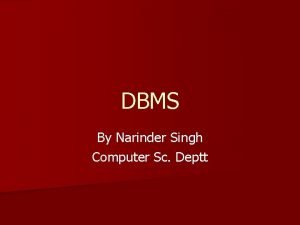 DBMS By Narinder Singh Computer Sc Deptt Topics