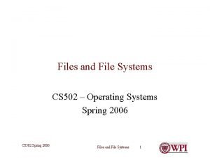 Files and File Systems CS 502 Operating Systems