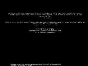 Perioperative asymptomatic venous thrombosis Role of duplex scanning