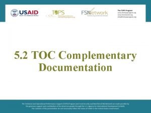 5 2 TOC Complementary Documentation The TOC Process