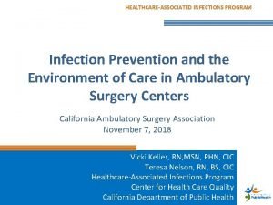HEALTHCAREASSOCIATED INFECTIONS PROGRAM Infection Prevention and the Environment