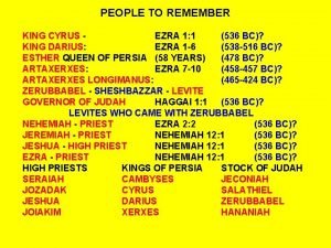 PEOPLE TO REMEMBER KING CYRUS EZRA 1 1