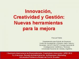 Innovacin Creatividad y Gestin Nuevas herramientas para la