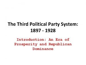 The Third Political Party System 1897 1928 Introduction