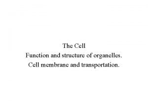 The Cell Function and structure of organelles Cell