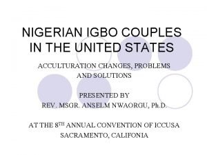 NIGERIAN IGBO COUPLES IN THE UNITED STATES ACCULTURATION