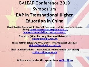 BALEAP Conference 2019 Symposium EAP in Transnational Higher