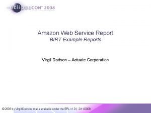 Amazon Web Service Report BIRT Example Reports Virgil