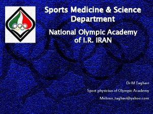 Sports Medicine Science Department National Olympic Academy of