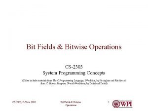 Bit Fields Bitwise Operations CS2303 System Programming Concepts