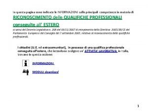 In questa pagina sono indicate le INFORMAZIONI sulle