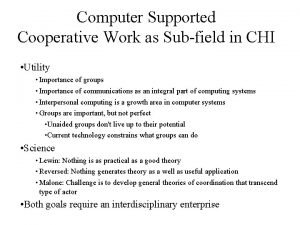 Computer Supported Cooperative Work as Subfield in CHI