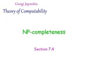 Giorgi Japaridze Theory of Computability NPcompleteness Section 7