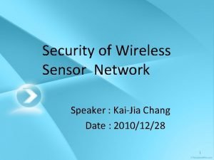 Security of Wireless Sensor Network Speaker KaiJia Chang