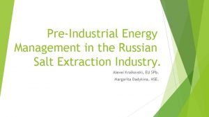 PreIndustrial Energy Management in the Russian Salt Extraction