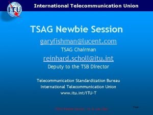 International Telecommunication Union TSAG Newbie Session garyfishmanlucent com