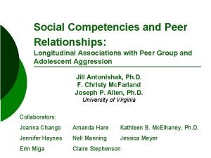 Social Competencies and Peer Relationships Longitudinal Associations with