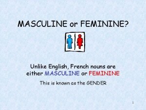 MASCULINE or FEMININE Unlike English French nouns are