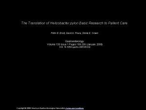 The Translation of Helicobacter pylori Basic Research to