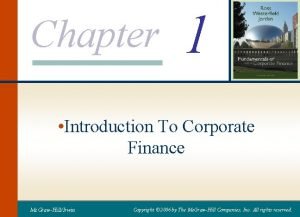 Introduction to corporate finance