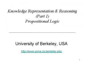 Knowledge Representation Reasoning Part 1 Propositional Logic University