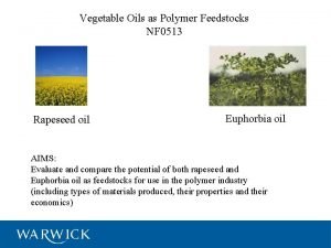 Vegetable Oils as Polymer Feedstocks NF 0513 Rapeseed