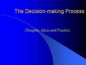 The Decisionmaking Process Thoughts Ideas and Practice Decisionmaking
