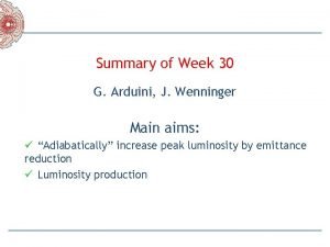 Summary of Week 30 G Arduini J Wenninger