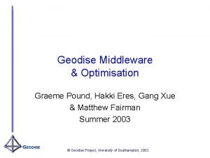 Geodise Middleware Optimisation Graeme Pound Hakki Eres Gang